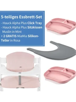 5-tlg. Essbrett-Set für Alpha Plus - Click in grau,rosa