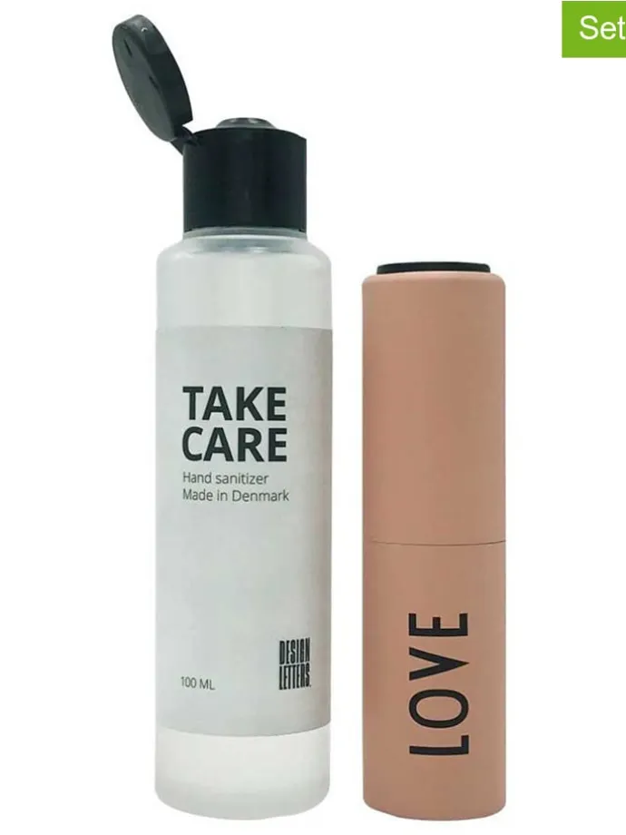 2tlg. Handdesinfektion-Set "Love" in Transparent/ Beige