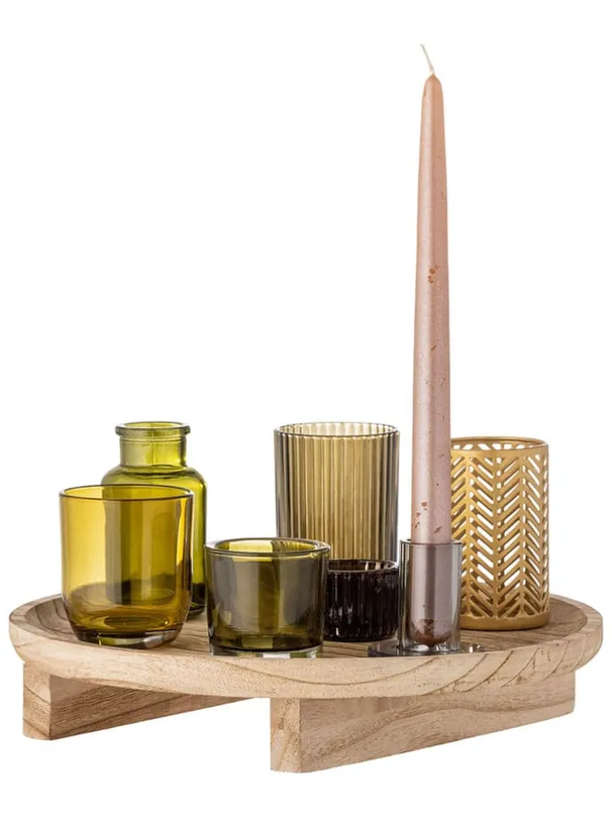 8tlg. Kerzenständer-Set ''Sanga'' in Beige/ Grün - (H)15 x Ø 32 cm