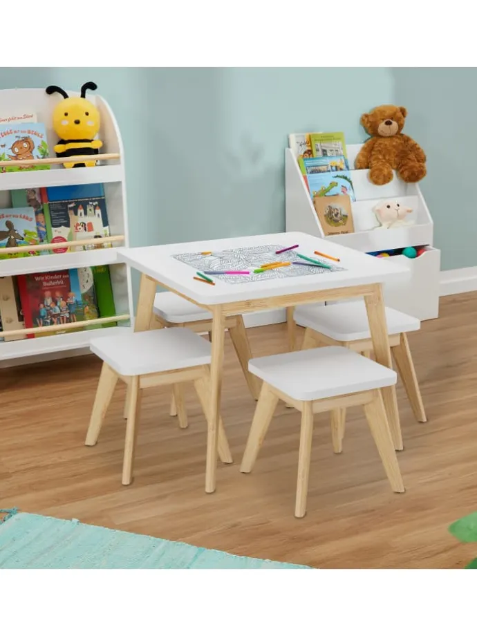 5-tlg. Kindersitzgruppe in Weiß/ Natur
