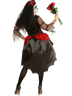 2tlg. Kostüm "BRAUT DIA DE LOS MUERTOS" in Schwarz/ Rot