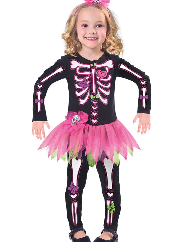 2tlg. Kostüm "Fancy Bones" in Schwarz/ Pink