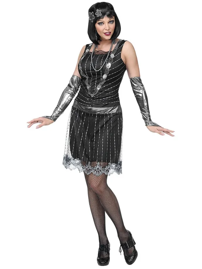 3tlg. Kostüm "Flapper" in Schwarz