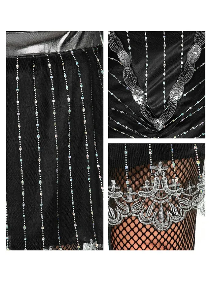 3tlg. Kostüm "Flapper" in Schwarz
