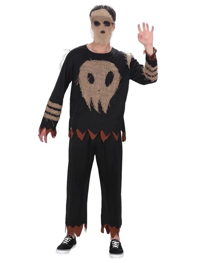 2tlg. Kostüm "Hockey Goaly Ghost" in Schwarz/ Beige