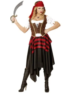 3tlg. Kostüm "Pirat" in Braun/ Rot/ Schwarz