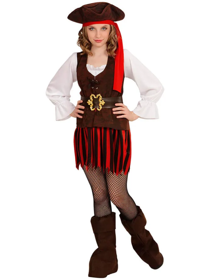 4tlg. Kostüm "Piratenmädchen der Karibik" in Weiß/ Schwarz/ Rot