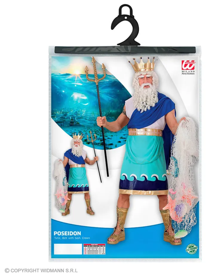 3tlg. Kostüm "Poseidon" in Blau/ Türkis/ Weiß