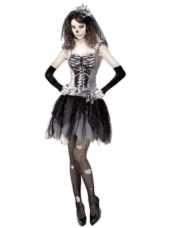 3tlg. Kostüm "Skelebride" in Schwarz/ Weiß