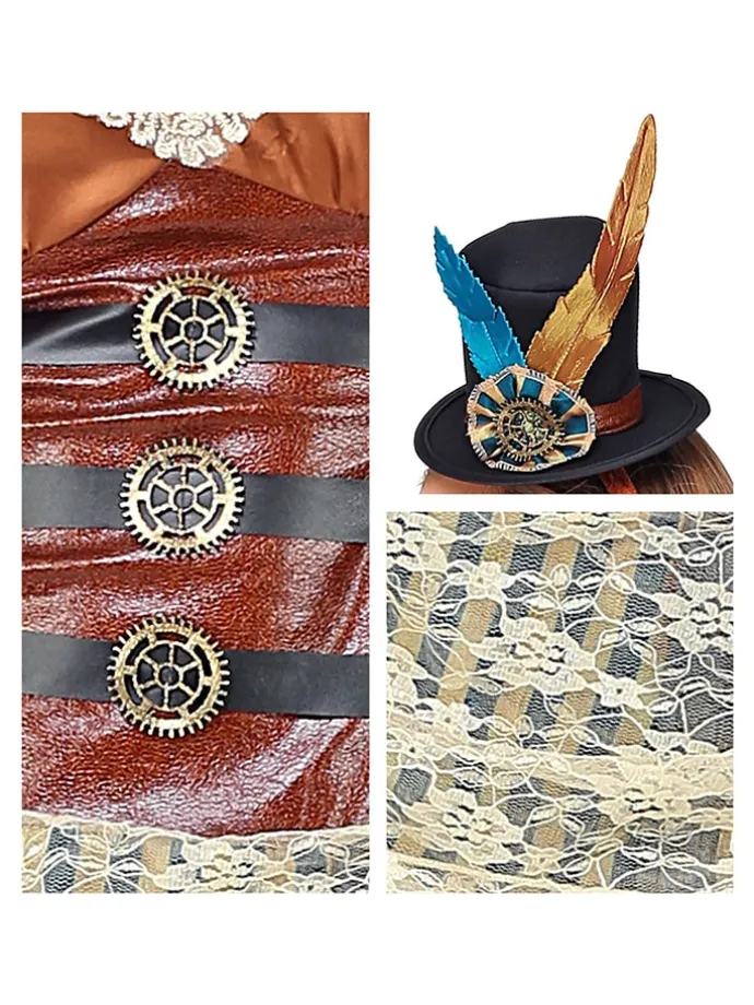 3tlg. Kostüm "Steampunk" in Hellbraun/ Blau