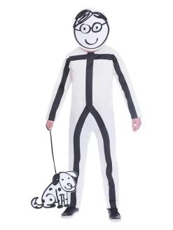 3tlg. Kostüm "Stickman" in Weiß