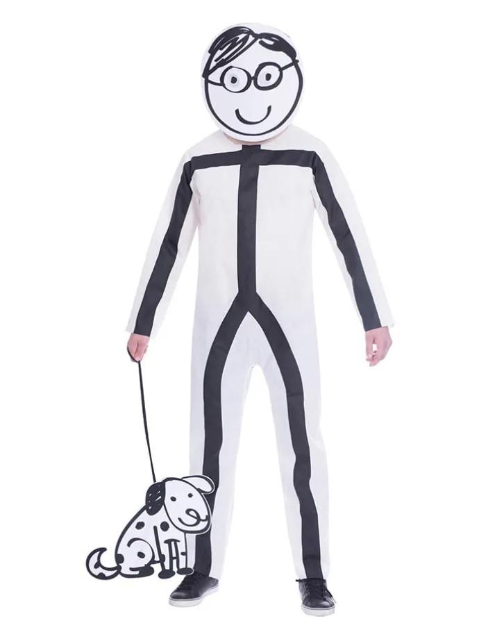 3tlg. Kostüm "Stickman" in Weiß