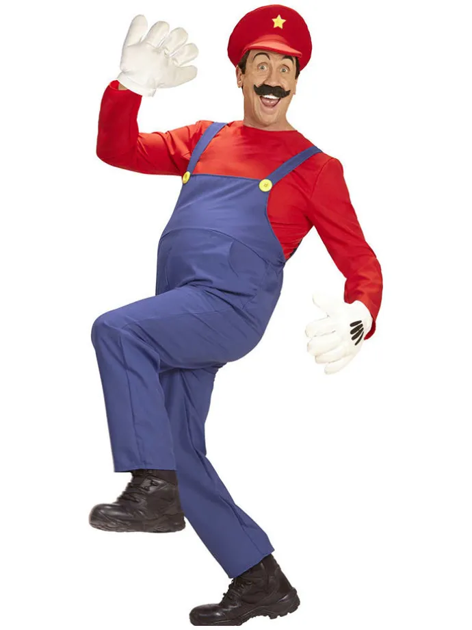 3tlg. Kostüm "Super Klempner" in Rot/ Blau