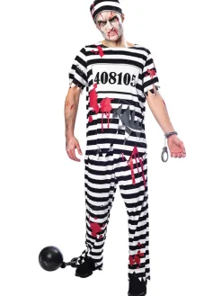 3tlg. Kostüm "Zombie Convict" in Schwarz/ Weiß/ Rot