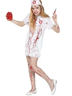 2tlg. Kostüm  "ZOMBIE KRANKENSCHWESTER" in Weiß/ Rot