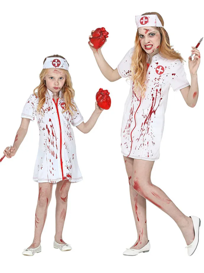2tlg. Kostüm "ZOMBIE KRANKENSCHWESTER" in Weiß/ Rot