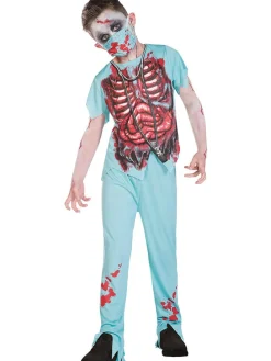 4tlg. Kostüm "Zombie-Chirurg" in Türkis/ Rot