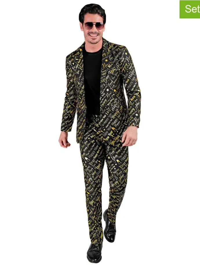 2tlg. Outfit "Happy New Year" - Kostümsakko und -hose in Schwarz/ Gold