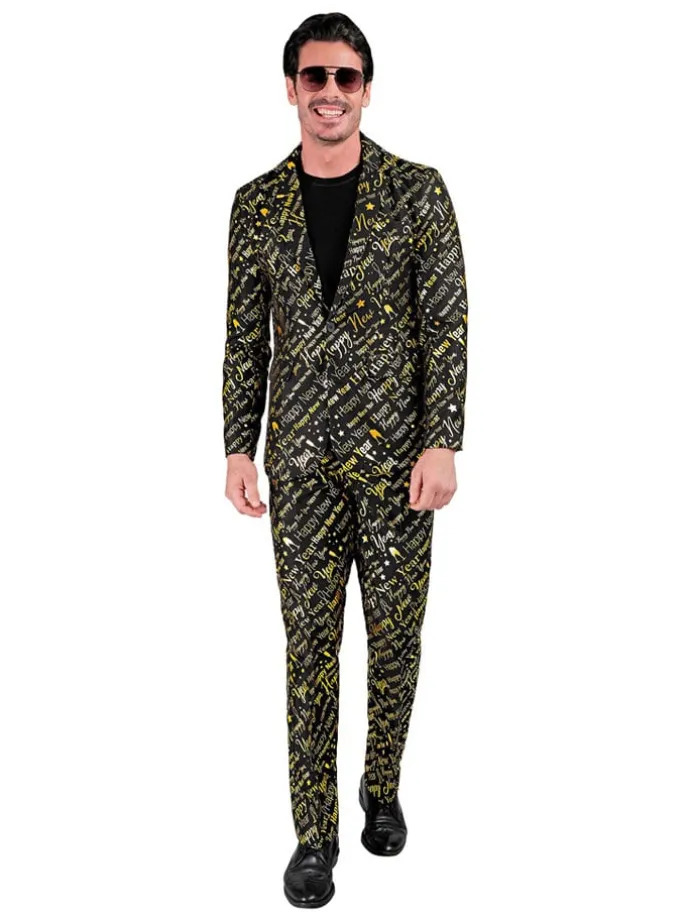 2tlg. Outfit "Happy New Year" - Kostümsakko und -hose in Schwarz/ Gold