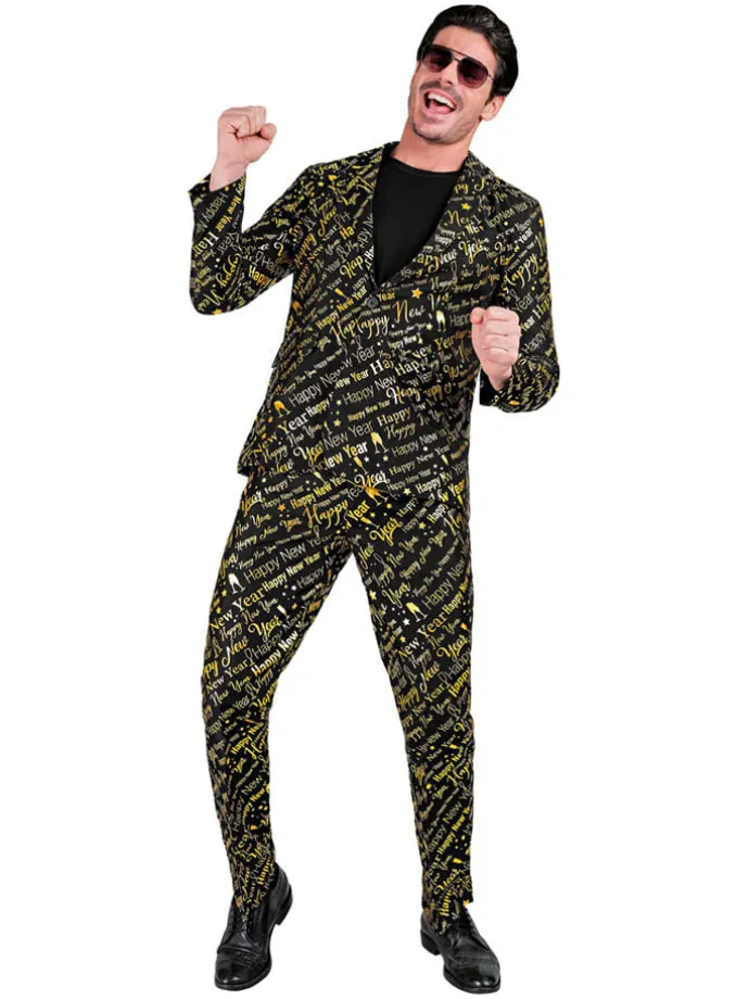 2tlg. Outfit "Happy New Year" - Kostümsakko und -hose in Schwarz/ Gold