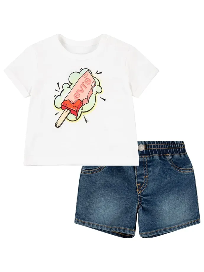 2tlg. Outfit in Blau/ Weiß