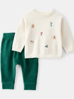 2tlg. Outfit in Creme/ Grün