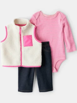 3tlg. Outfit in Dunkelblau/ Pink