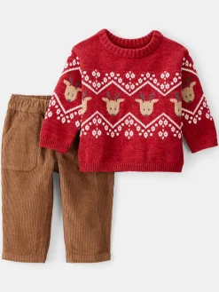 2tlg. Outfit in Rot/ Hellbraun