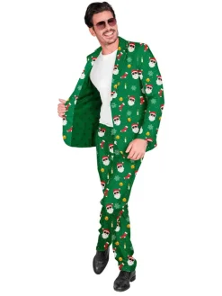 2tlg. Outfit "Santa Claus" - Kostümsakko und -hose in Grün/ Weiß
