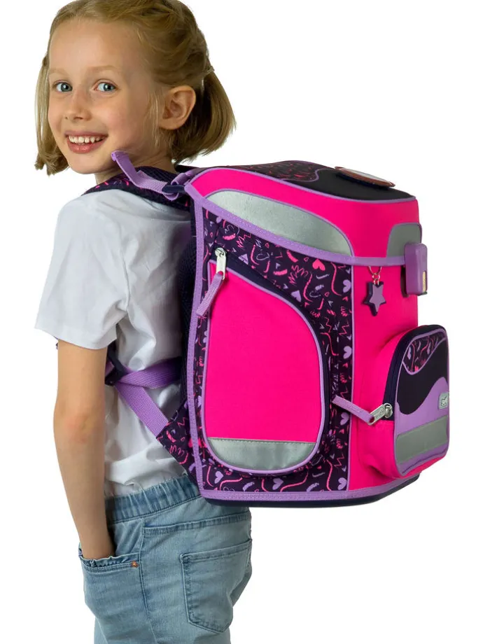 5tlg. Schulranzen-Set "EasyFit Glow Edition" in Pink/ Dunkelblau