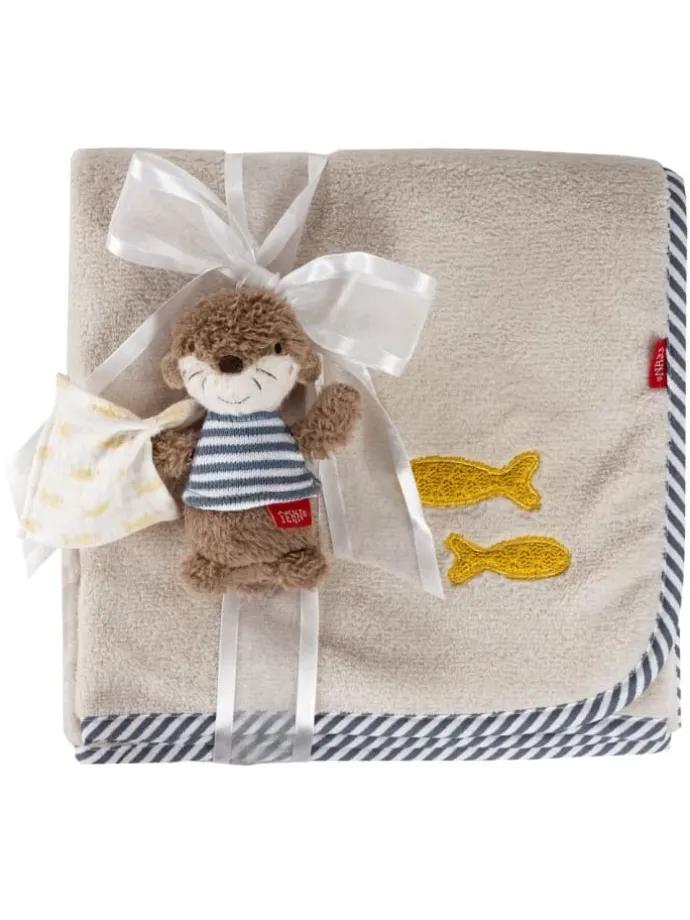2-tlg. Set Kuscheldecke + Greifling 75 x in bunt