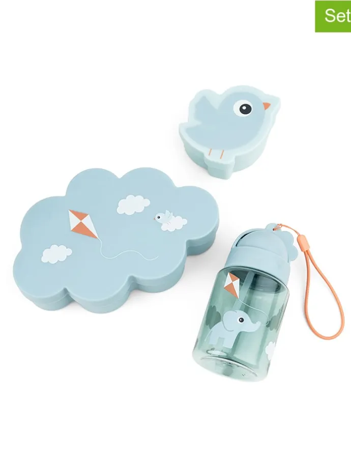 3tlg. Set: Lunchbox & Trinkflasche in Hellblau