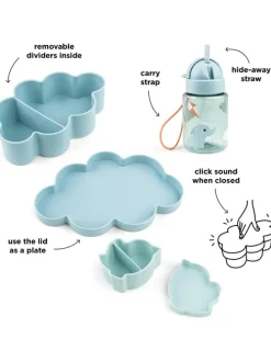3tlg. Set: Lunchbox & Trinkflasche in Hellblau