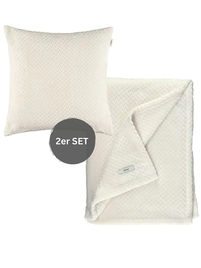 2tlg. Set: Plaid & Kissenhülle "Comfy" in Creme