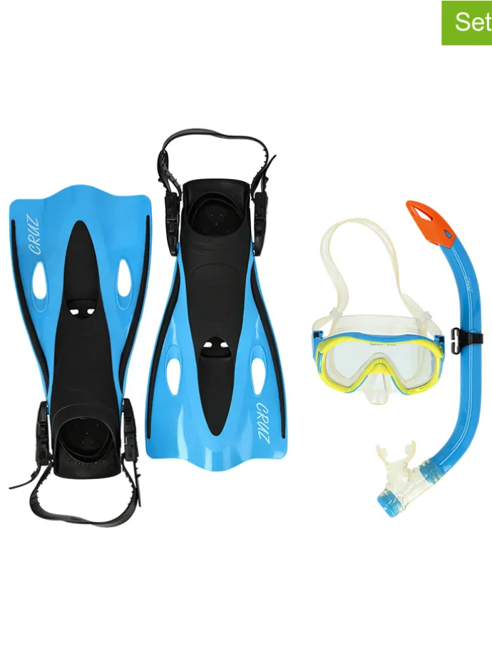 3tlg. Taucher-Set "Cebu" in Hellblau/ Schwarz/ Gelb