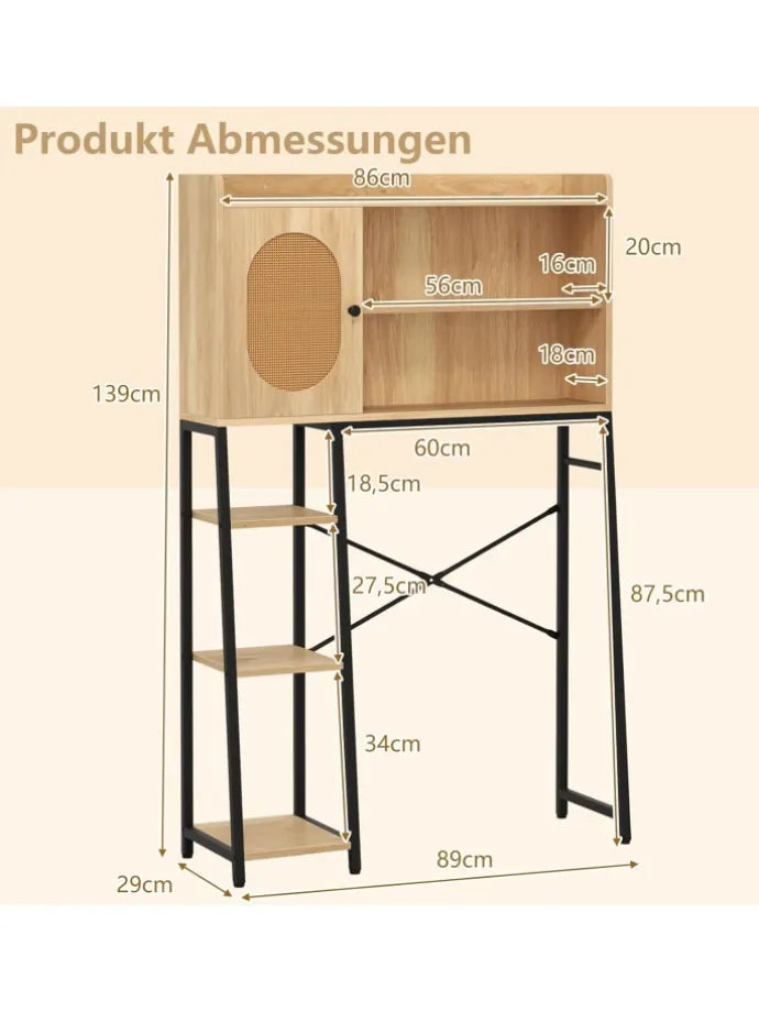 Toilettenschrank mit PE-Rattan Tür in Hellbraun