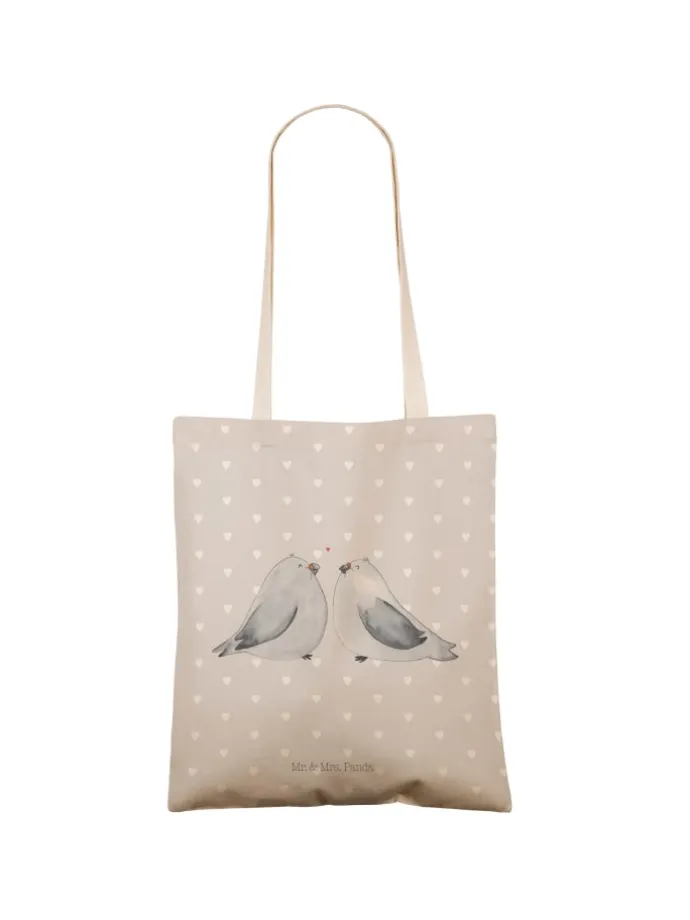 Tote Bag Turteltauben Liebe ohne Spruch in Grau Pastell