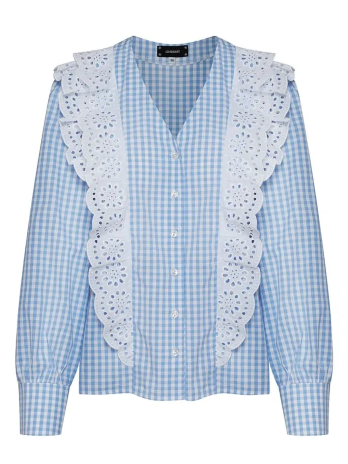 Trachtenbluse "Alison" in Hellblau/ Weiß