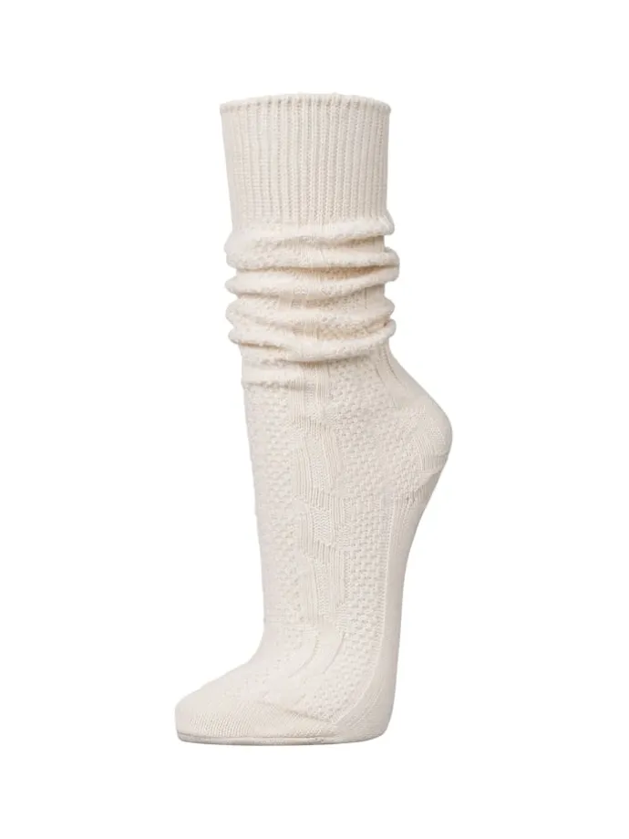 Trachtensocken Kniestrümpfe mit Zopfmuster in Weiss