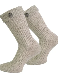 Trachtensocken mit Edelweiß-Pin in Naturmelange