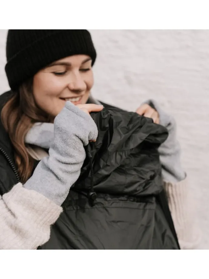 Tragecover Fleece-Cover 3-in-1 mit Regenschutz, Schalkragen & Stulpen in stone