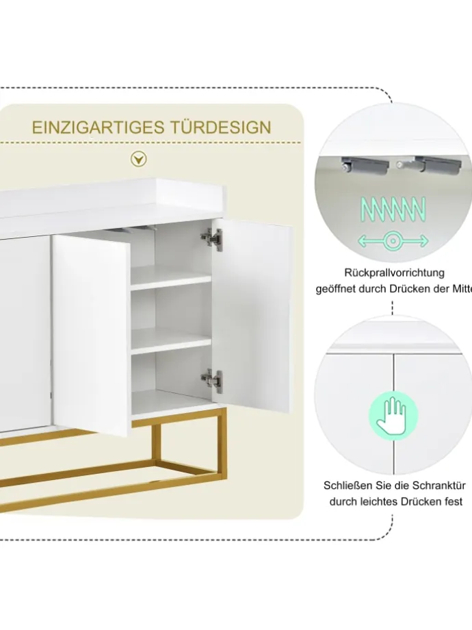 4-türiger griffloser Buffetschrank in Weiß