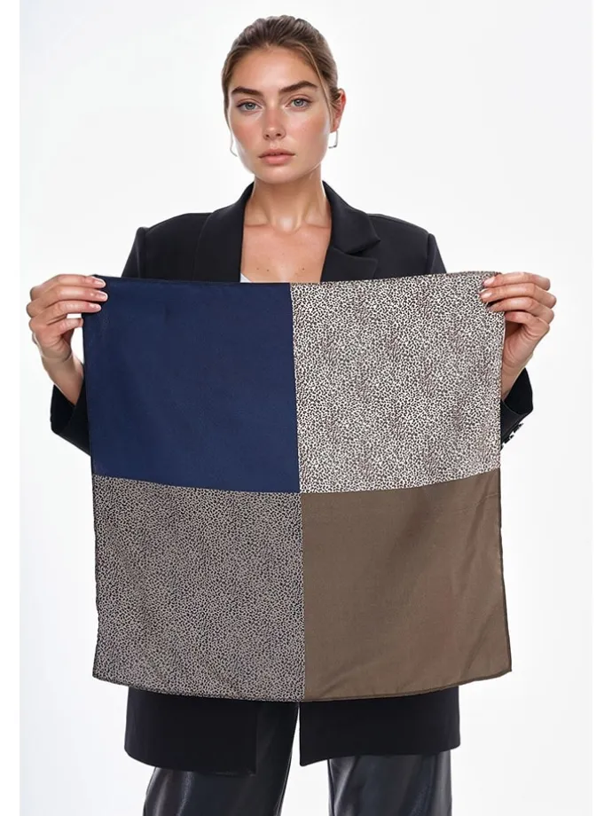 Tuch in Braun/ Dunkelblau/ Creme - (L)53 x (B)53 cm