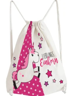 Turnbeutel Einhorn Lieblingseinhorn in Pink - 42x33x1cm