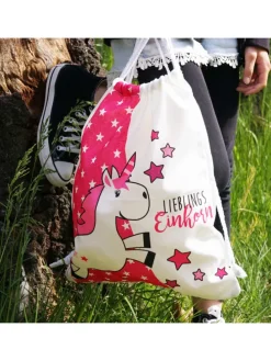 Turnbeutel Einhorn Lieblingseinhorn in Pink - 42x33x1cm