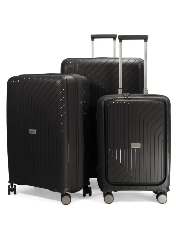 TXL - 3er Kofferset Hartschalen-Trolleys Laptop-Fach 4 Rollen TSA in Schwarz