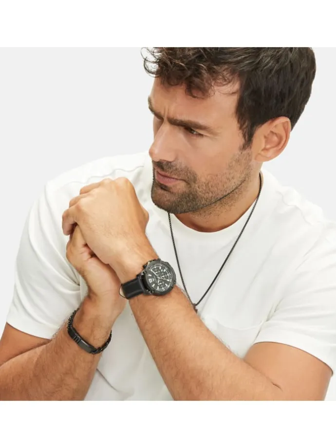 Uhr The Leather Chrono in schwarz