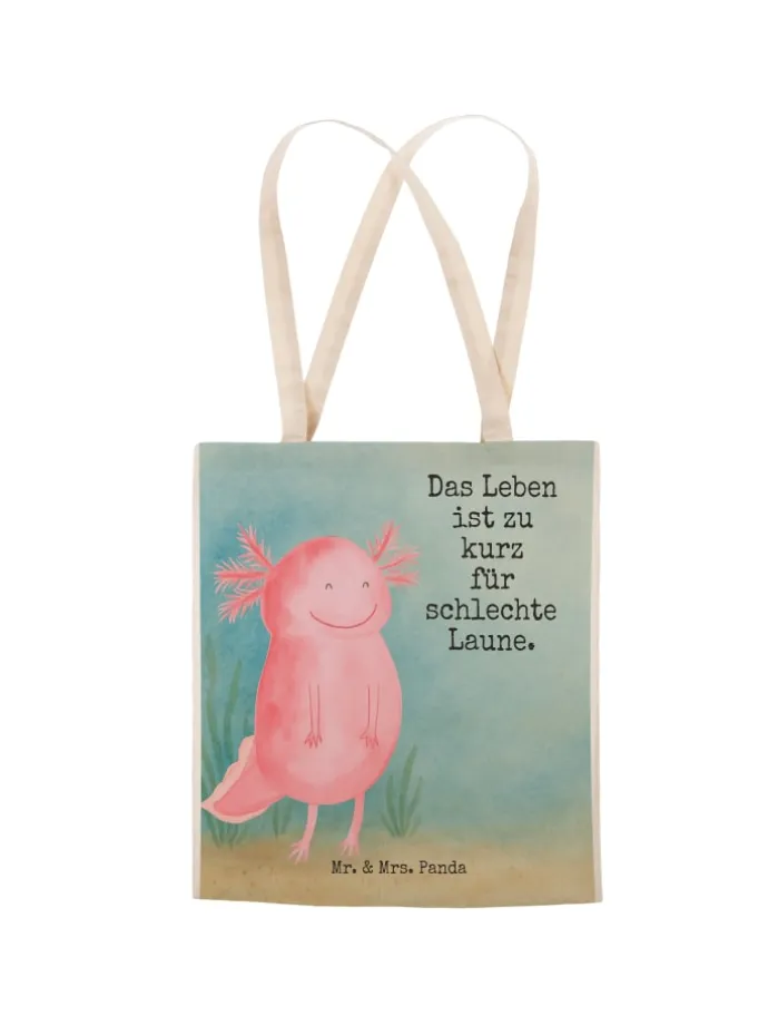 Umhängetasche Axolotl Glücklich Design mit Spruch in Weiß
