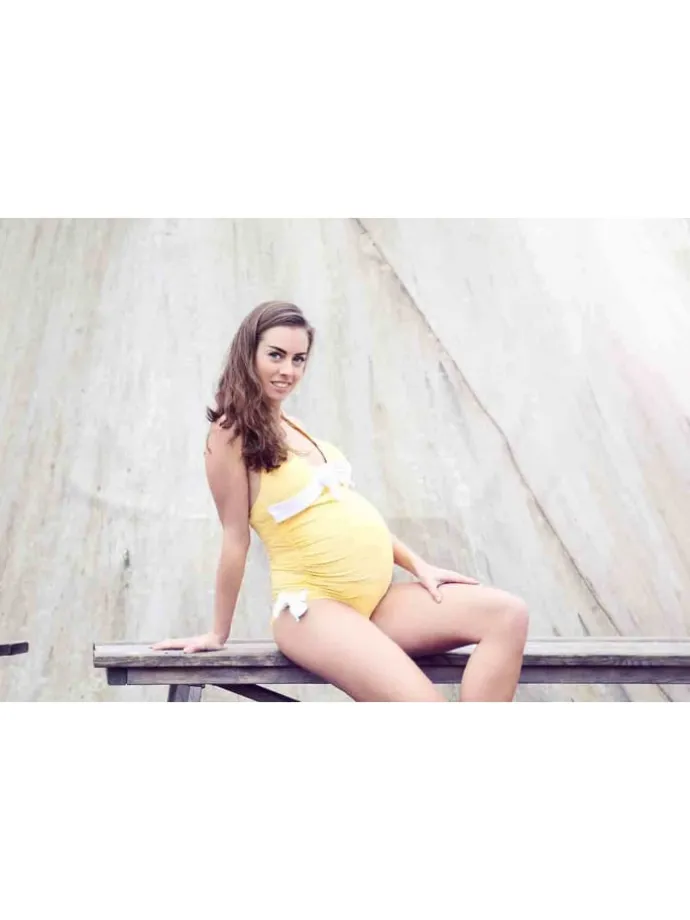 Umstandsbademode ANNIE in Gelb-weiß gepunktet maternity swimwear