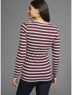 Umstandsshirt in weiß/bordeaux geringelt